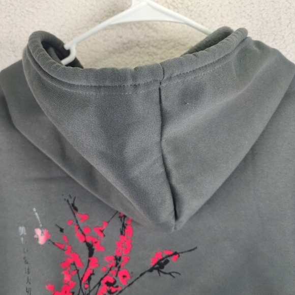 Japanese Cherry Blossom Kanji Graphic Hoodie Gray Streetwear Mens Large - Picture 4 of 10